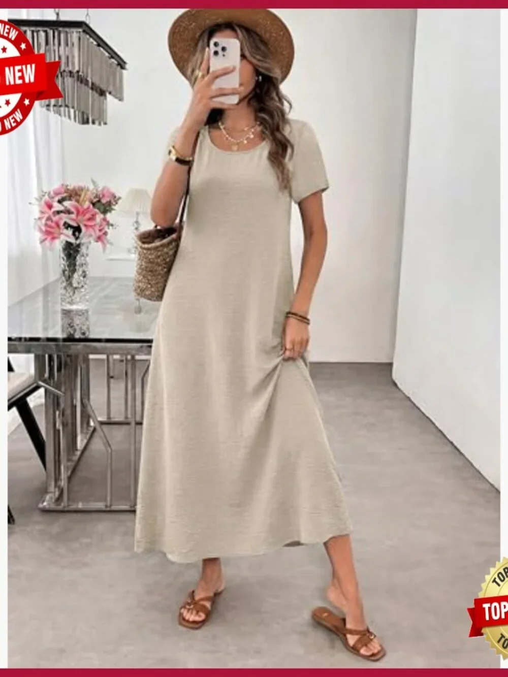 Summer Maxi Dress with Pockets, Lightweight Fabric, Loose Fit, Casual Beach Wear - Picture 4 of 7